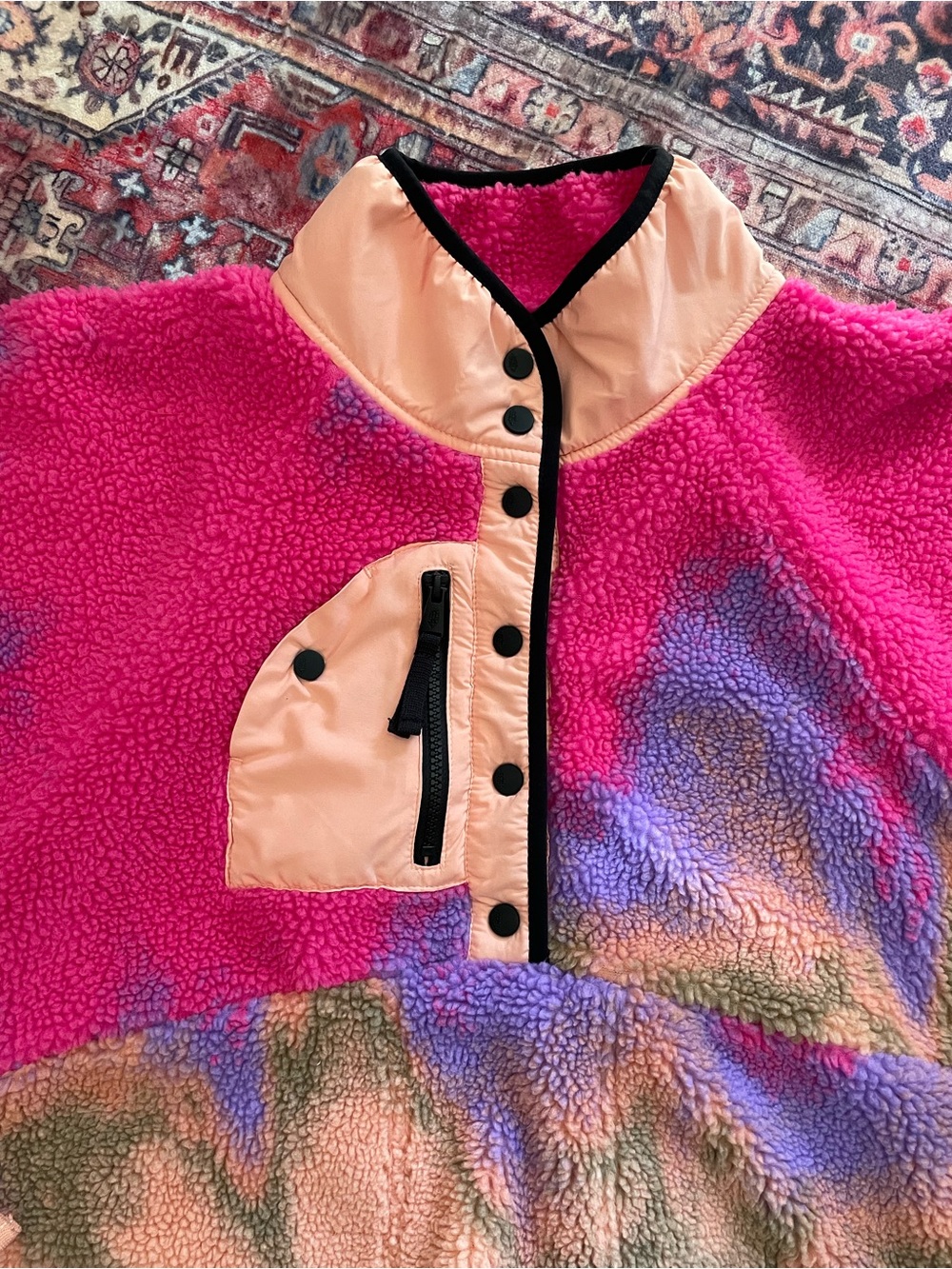 Free People Multicolor Sherpa Pullover Jacket - Pink, Purple, Peach - Picture 4 of 16